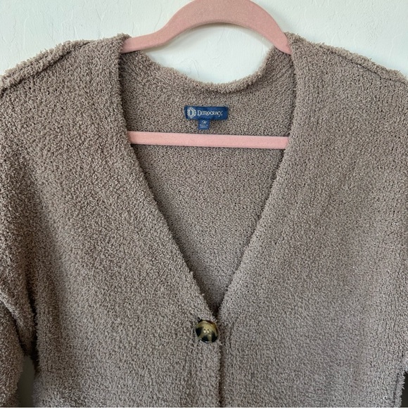 Democracy Tan Metallic Gold Cozy Soft Teddy Button Down Cardigan Medium - Picture 5 of 8